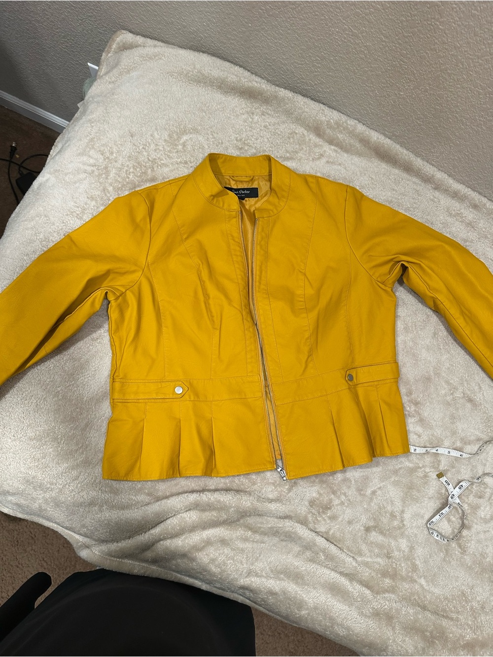 Savi Parker Mustard Yellow faux leather Peplum Jacket